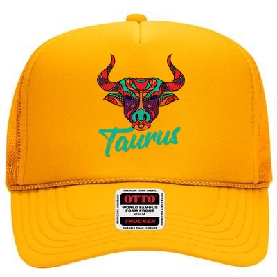 Taurus Zodiac Sign Astrology Astrologer Horoscope High Crown Mesh Back Trucker Hat