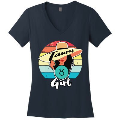 Taurus Zodiac Sign Girl Queen Happy Birthday April And May Women's V-Neck T-Shirt