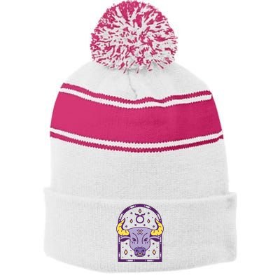 Taurus Zodiac Sign Astrology Stripe Pom Pom Beanie