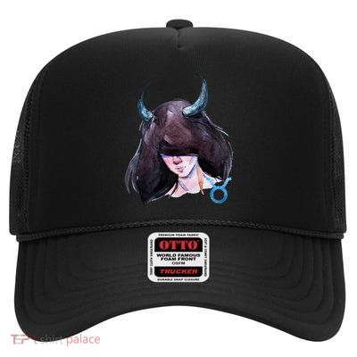 Taurus Zodiac Sign Watercolor Illustration High Crown Mesh Back Trucker Hat