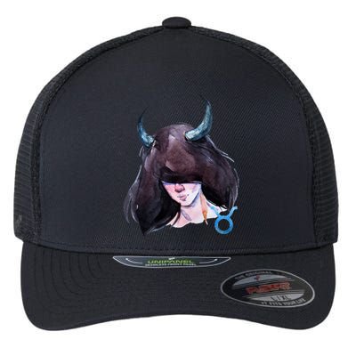 Taurus Zodiac Sign Watercolor Illustration Flexfit Unipanel Trucker Cap