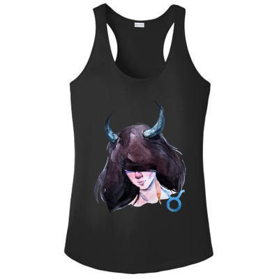 Taurus Zodiac Sign Watercolor Illustration Ladies PosiCharge Competitor Racerback Tank