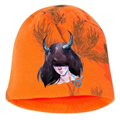 Taurus Zodiac Sign Watercolor Illustration Kati - Camo Knit Beanie