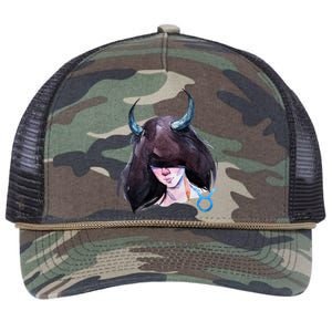 Taurus Zodiac Sign Watercolor Illustration Retro Rope Trucker Hat Cap