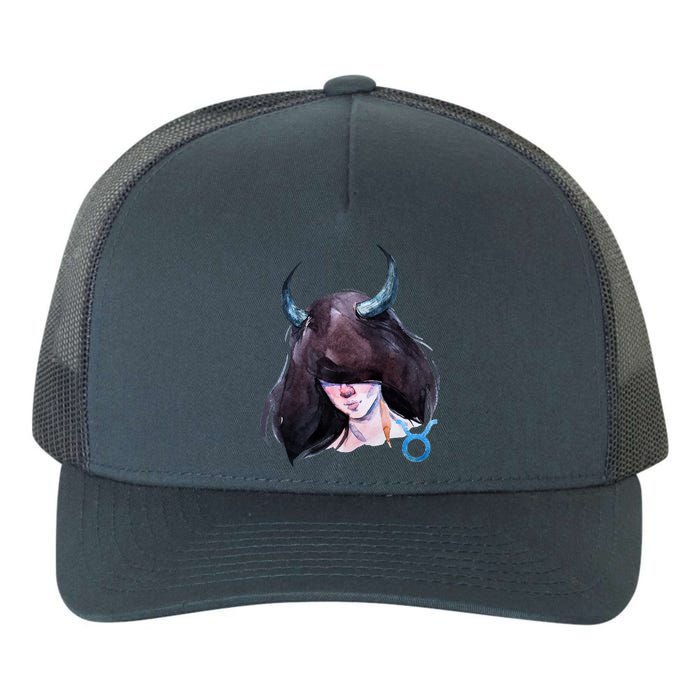 Taurus Zodiac Sign Watercolor Illustration Yupoong Adult 5-Panel Trucker Hat