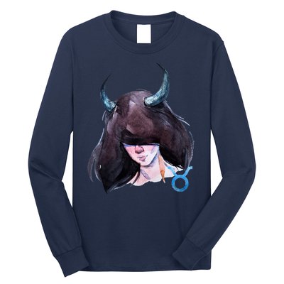 Taurus Zodiac Sign Watercolor Illustration Long Sleeve Shirt