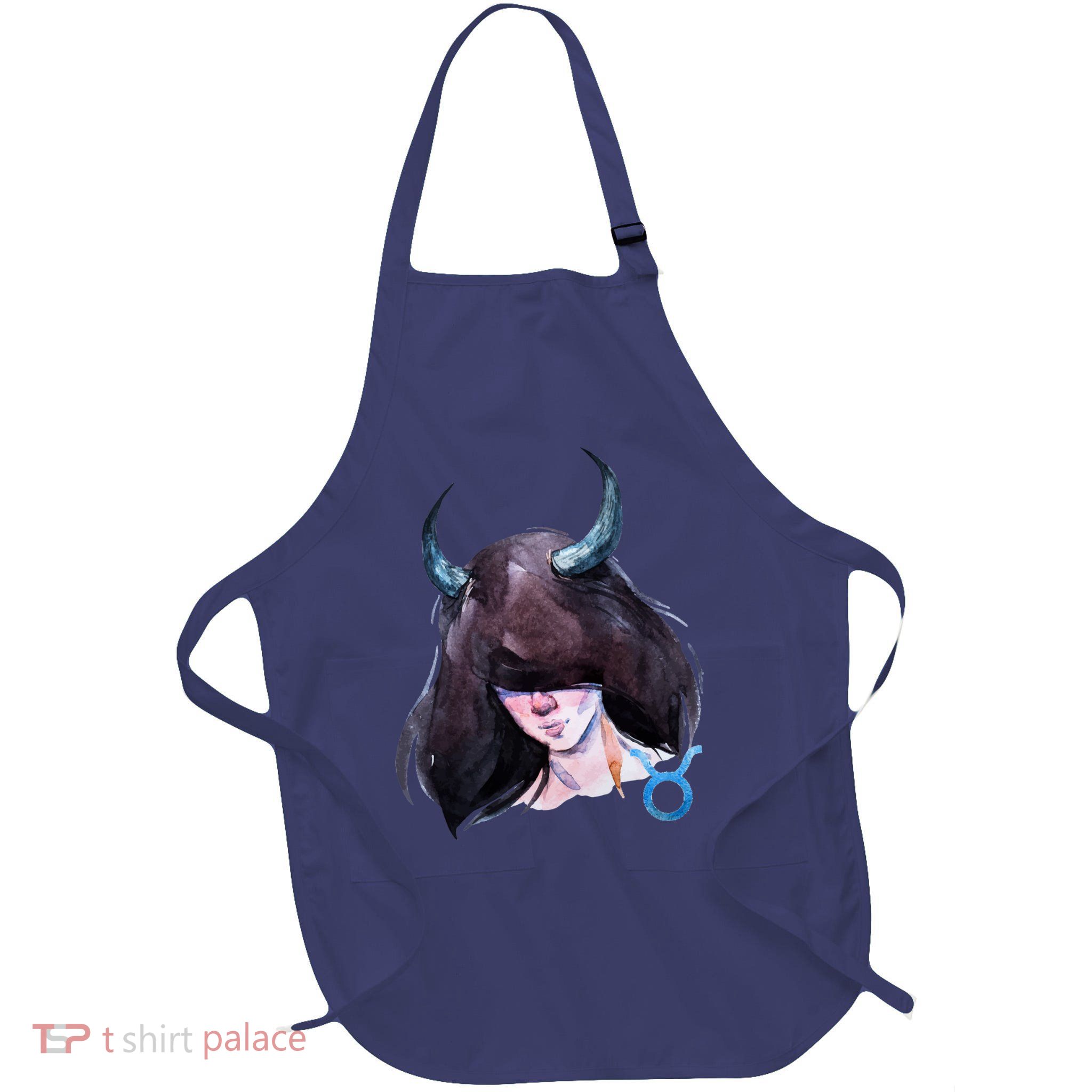 Taurus Zodiac Sign Watercolor Illustration Full-Length Apron With Pockets