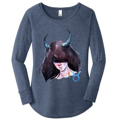 Taurus Zodiac Sign Watercolor Illustration Women's Perfect Tri Tunic Long Sleeve Shirt