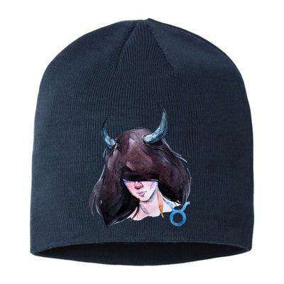 Taurus Zodiac Sign Watercolor Illustration Sustainable Beanie