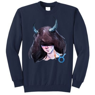 Taurus Zodiac Sign Watercolor Illustration Tall Sweatshirt