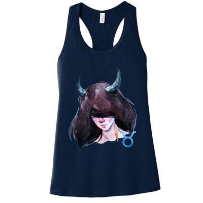 Taurus Zodiac Sign Watercolor Illustration Womens Tank Top