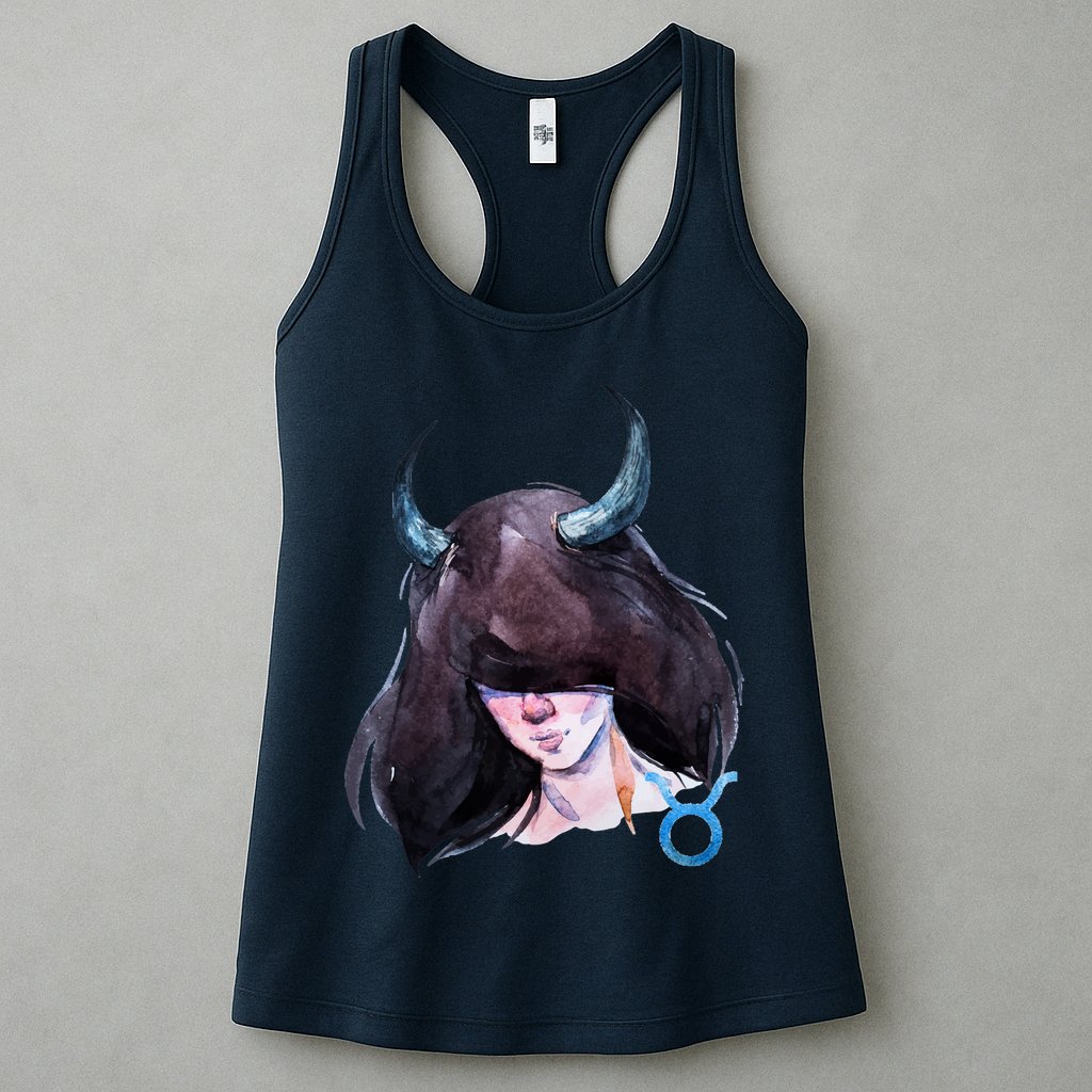 Taurus Zodiac Sign Watercolor Illustration Womens Tank Top
