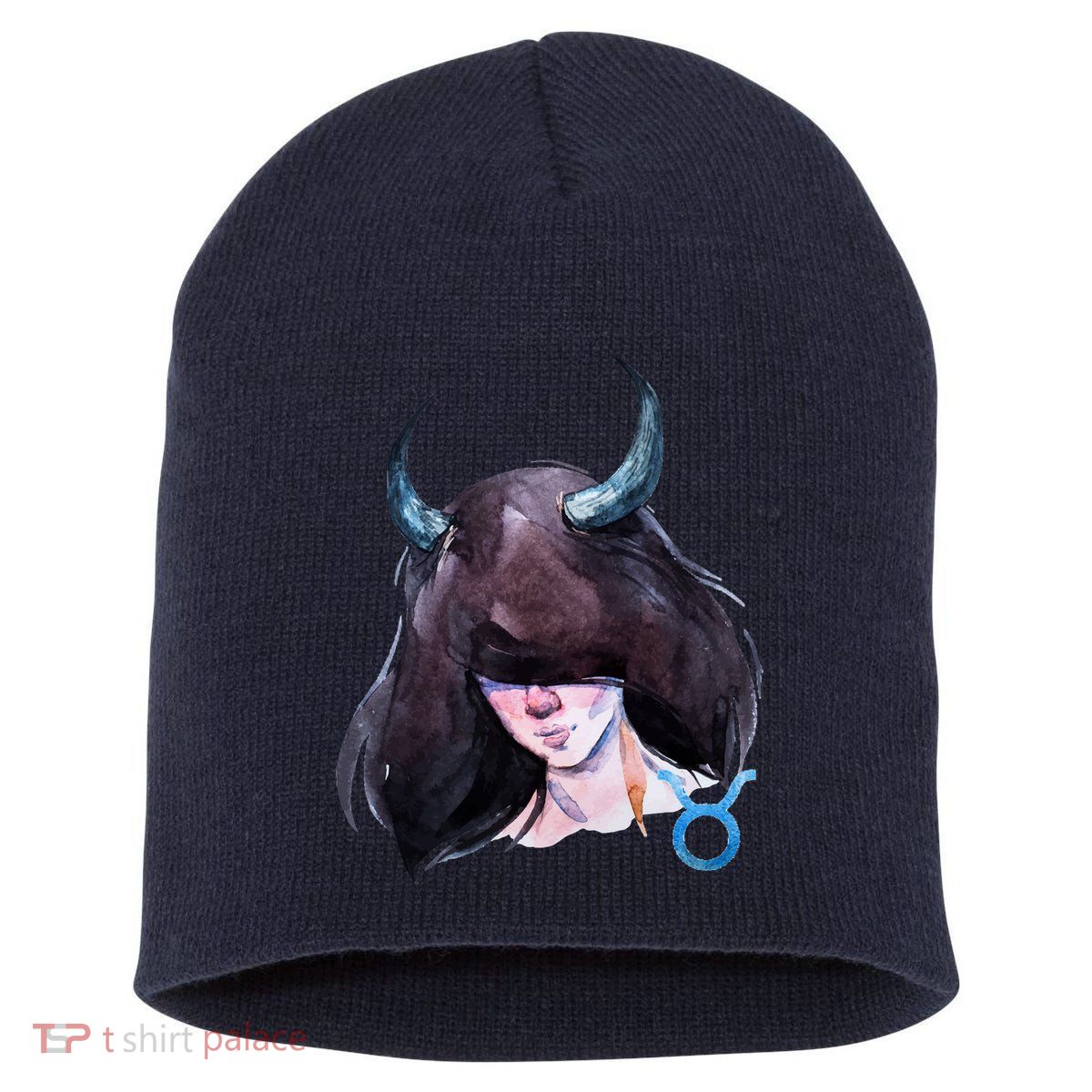 Taurus Zodiac Sign Watercolor Illustration Short Acrylic Beanie