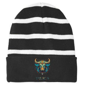 Taurus Zodiac Star Sign Personality Striped Beanie with Solid Band