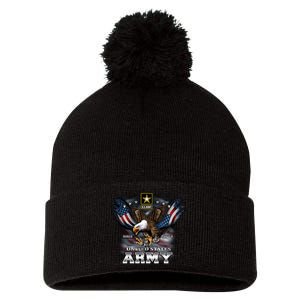 U.S. Army Eagle And Flag Pom Pom 12in Knit Beanie