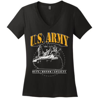 U.S. Army Tank Duty Honor Loyalty Women's V-Neck T-Shirt