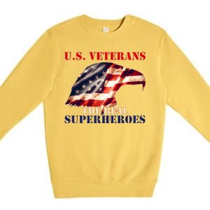 U.S. Veterans The Real Superheroes Eagle American Flag Premium Crewneck Sweatshirt