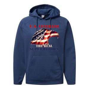 U.S. Veterans The Real Superheroes Eagle American Flag Performance Fleece Hoodie