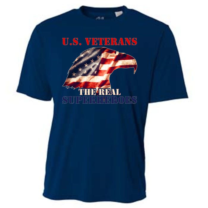 U.S. Veterans The Real Superheroes Eagle American Flag Cooling Performance Crew T-Shirt