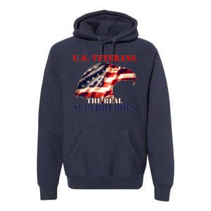 U.S. Veterans The Real Superheroes Eagle American Flag Premium Hoodie