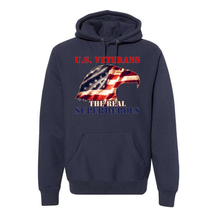 U.S. Veterans The Real Superheroes Eagle American Flag Premium Hoodie