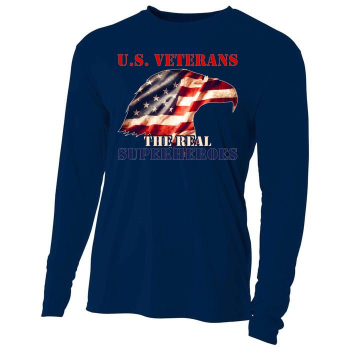 U.S. Veterans The Real Superheroes Eagle American Flag Cooling Performance Long Sleeve Crew