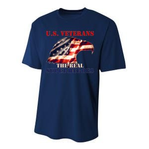 U.S. Veterans The Real Superheroes Eagle American Flag Performance Sprint T-Shirt