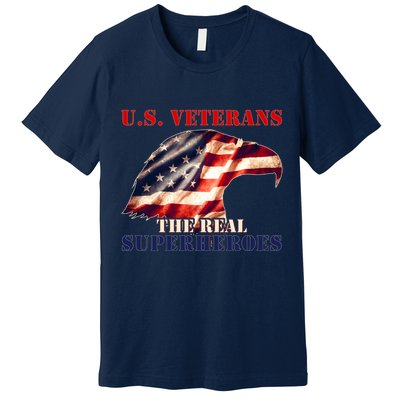 U.S. Veterans The Real Superheroes Eagle American Flag Premium T-Shirt
