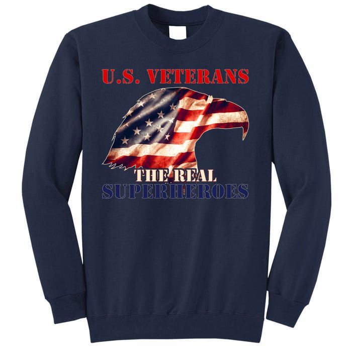 U.S. Veterans The Real Superheroes Eagle American Flag Tall Sweatshirt