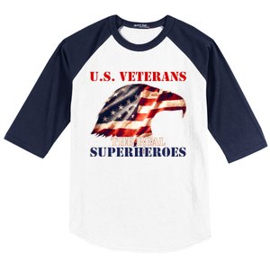 U.S. Veterans The Real Superheroes Eagle American Flag Baseball Sleeve Shirt