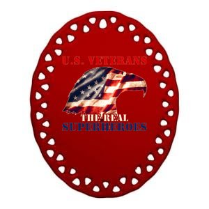 U.S. Veterans The Real Superheroes Eagle American Flag Ceramic Oval Ornament