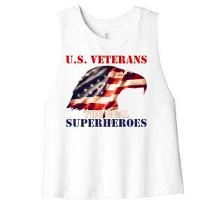 U.S. Veterans The Real Superheroes Eagle American Flag Women's Racerback Cropped Tank