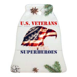 U.S. Veterans The Real Superheroes Eagle American Flag Ceramic Bell Ornament