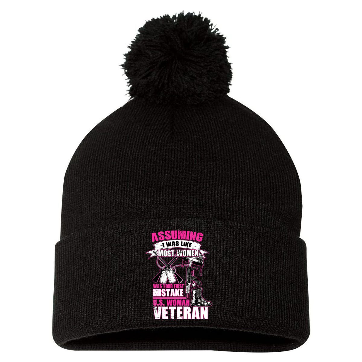 U.S. Woman Veteran Pom Pom 12in Knit Beanie