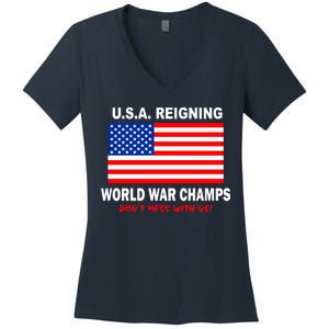 U.S.A. Reigning World War Champs Women's V-Neck T-Shirt