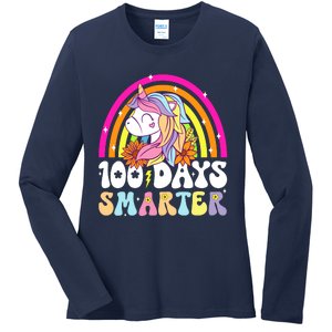 Unicorn 100th Day Of School Teacher 100 Days Smarter Ladies Long Sleeve Shirt