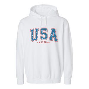 USA 1776 Fourth Of July America Flag Garment-Dyed Fleece Hoodie