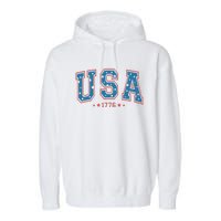 USA 1776 Fourth Of July America Flag Garment-Dyed Fleece Hoodie