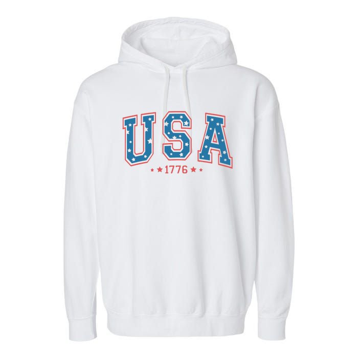 USA 1776 Fourth Of July America Flag Garment-Dyed Fleece Hoodie