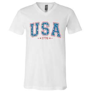 USA 1776 Fourth Of July America Flag V-Neck T-Shirt