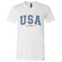 USA 1776 Fourth Of July America Flag V-Neck T-Shirt