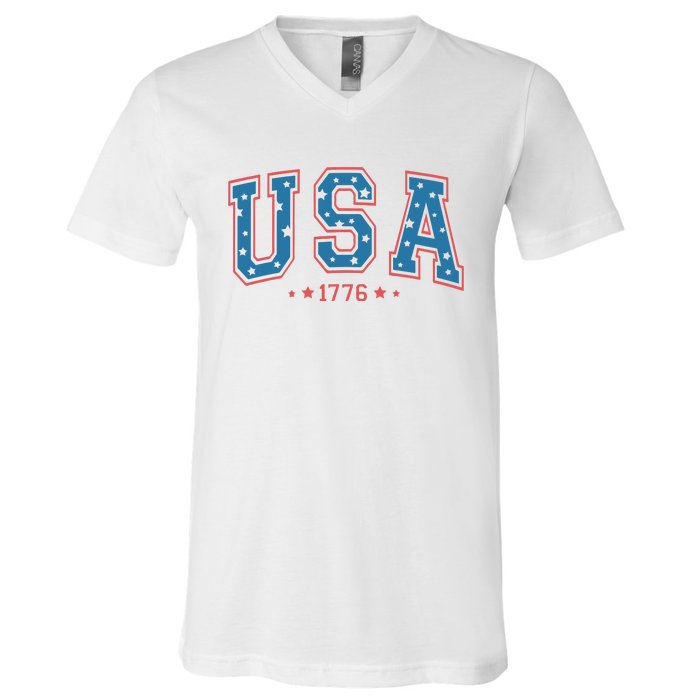 USA 1776 Fourth Of July America Flag V-Neck T-Shirt