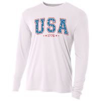 USA 1776 Fourth Of July America Flag Cooling Performance Long Sleeve Crew