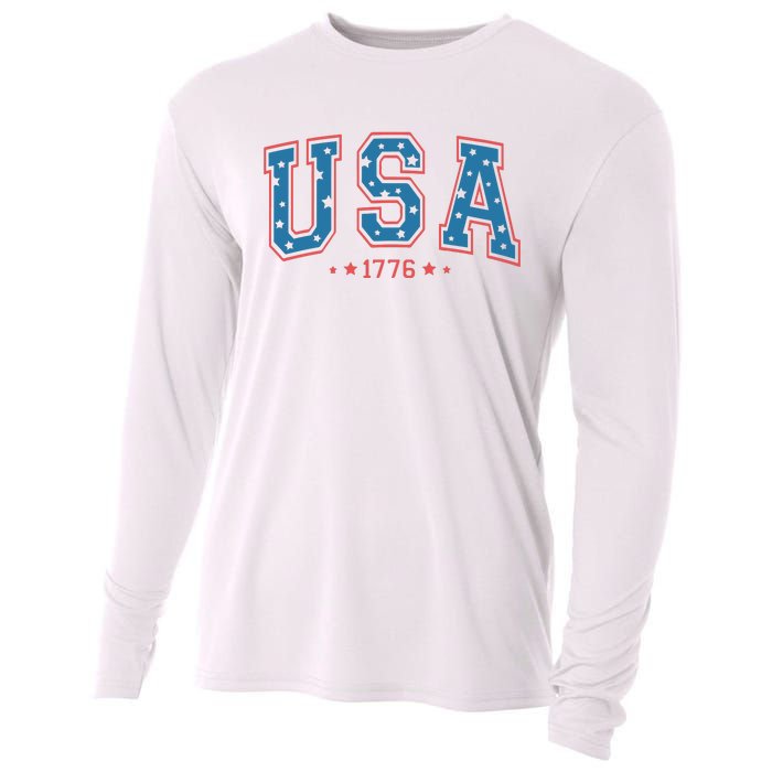 USA 1776 Fourth Of July America Flag Cooling Performance Long Sleeve Crew