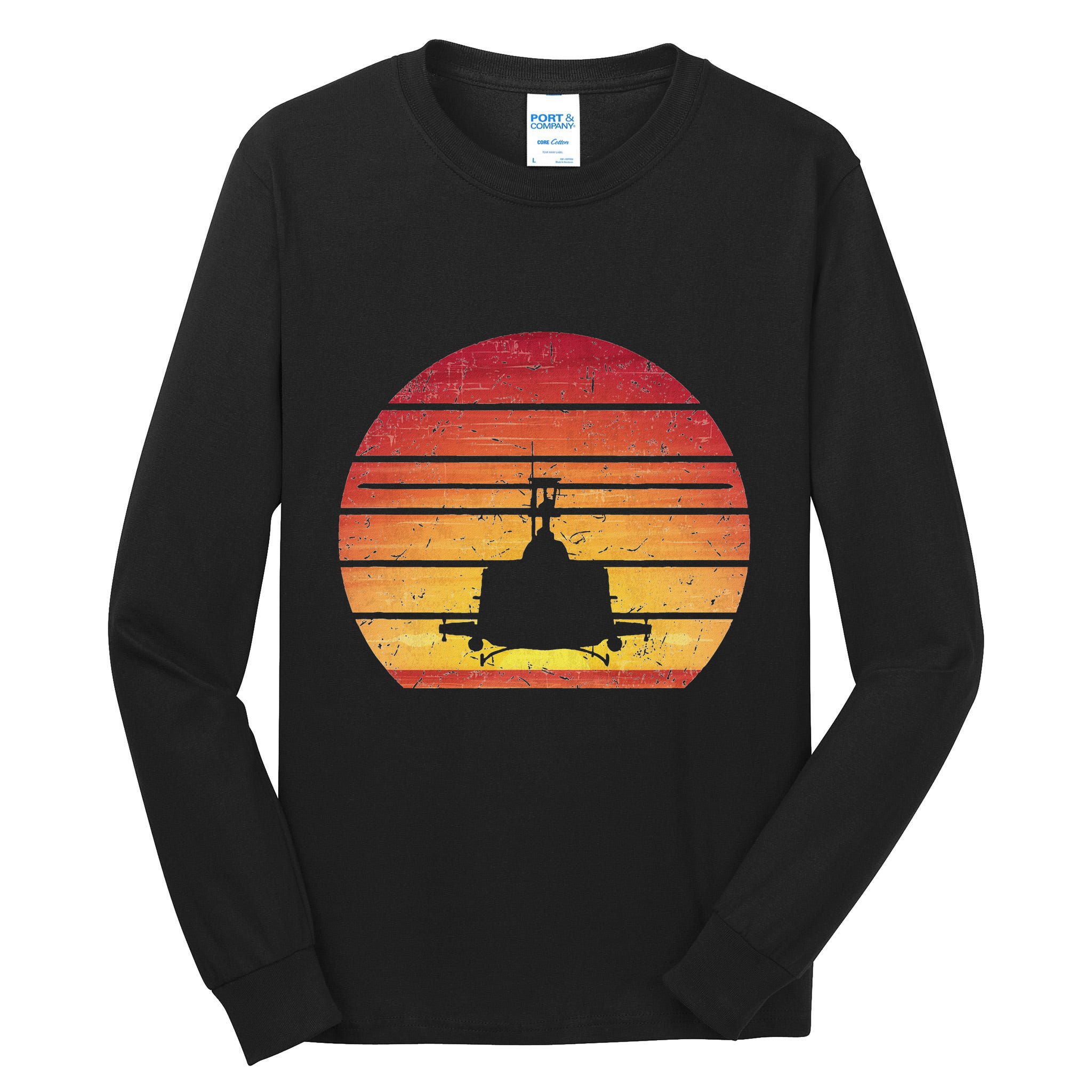 Uh 1 Huey Retro Helicopter Vintage Style Vietnam Chopper Tall Long Sleeve T-Shirt