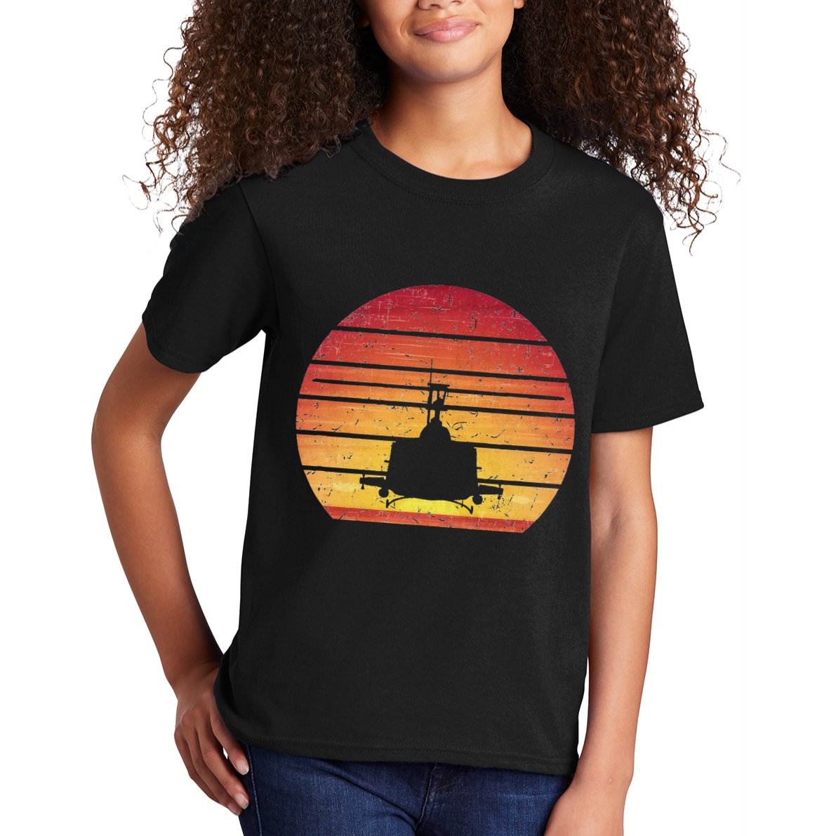 Uh 1 Huey Retro Helicopter Vintage Style Vietnam Chopper Kids T-Shirt