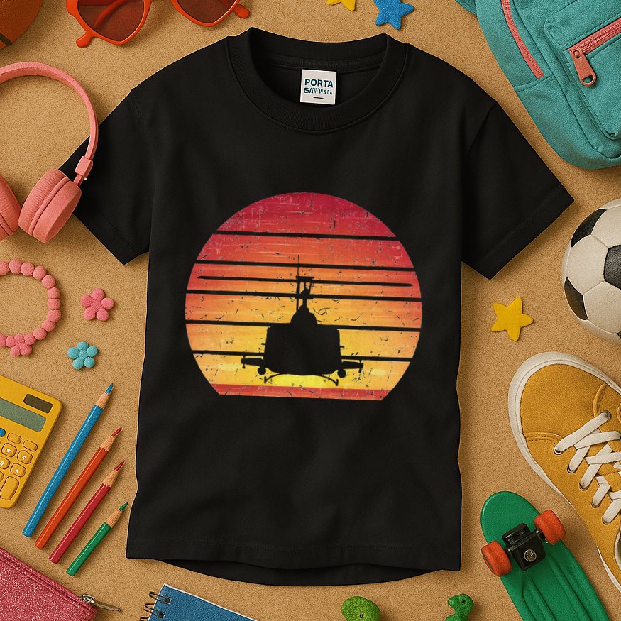 Uh 1 Huey Retro Helicopter Vintage Style Vietnam Chopper Kids T-Shirt