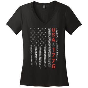 Usa 1776 Patriotic 4th Of July America Independence Day Women's V-Neck T-Shirt