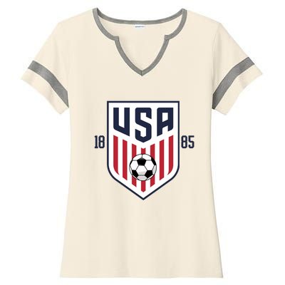 USA 1885 Soccer Tournament Ladies Halftime Notch Neck Tee