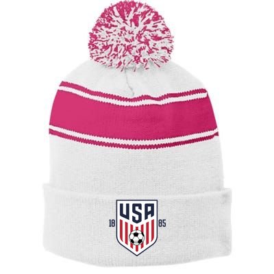 USA 1885 Soccer Tournament Stripe Pom Pom Beanie